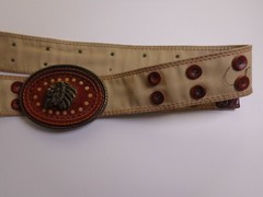 VTG RARE HUGO BOSS LEATHER NATIVE AMERICAN INDIAN CHIEF HEAD BELT BUCKLE 42,9&Prime;