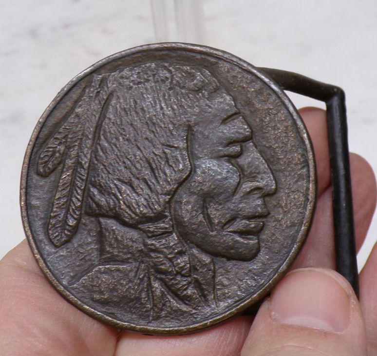 Vintage Buffalo Nickel Look Native American Indian FW-1022 On Back Belt Buckle