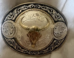 Montana Silversmiths Two-Tone Buffalo Nickel Belt Buckle Steer Head Skull Rodeo