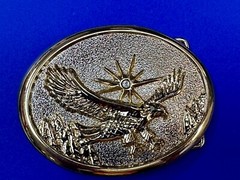 Patriotic American Usa Eagle Flying High Over Mountains W/ Starburst Belt Buckle