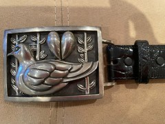 HUGE!! RARE! Kieselstein Peace Love/Dove Buckle With Black Alligator Belt Size 2