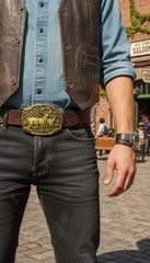 Men Gold Color Metal Belt Buckle Deer Nature Hunter Western Fashion Accessory