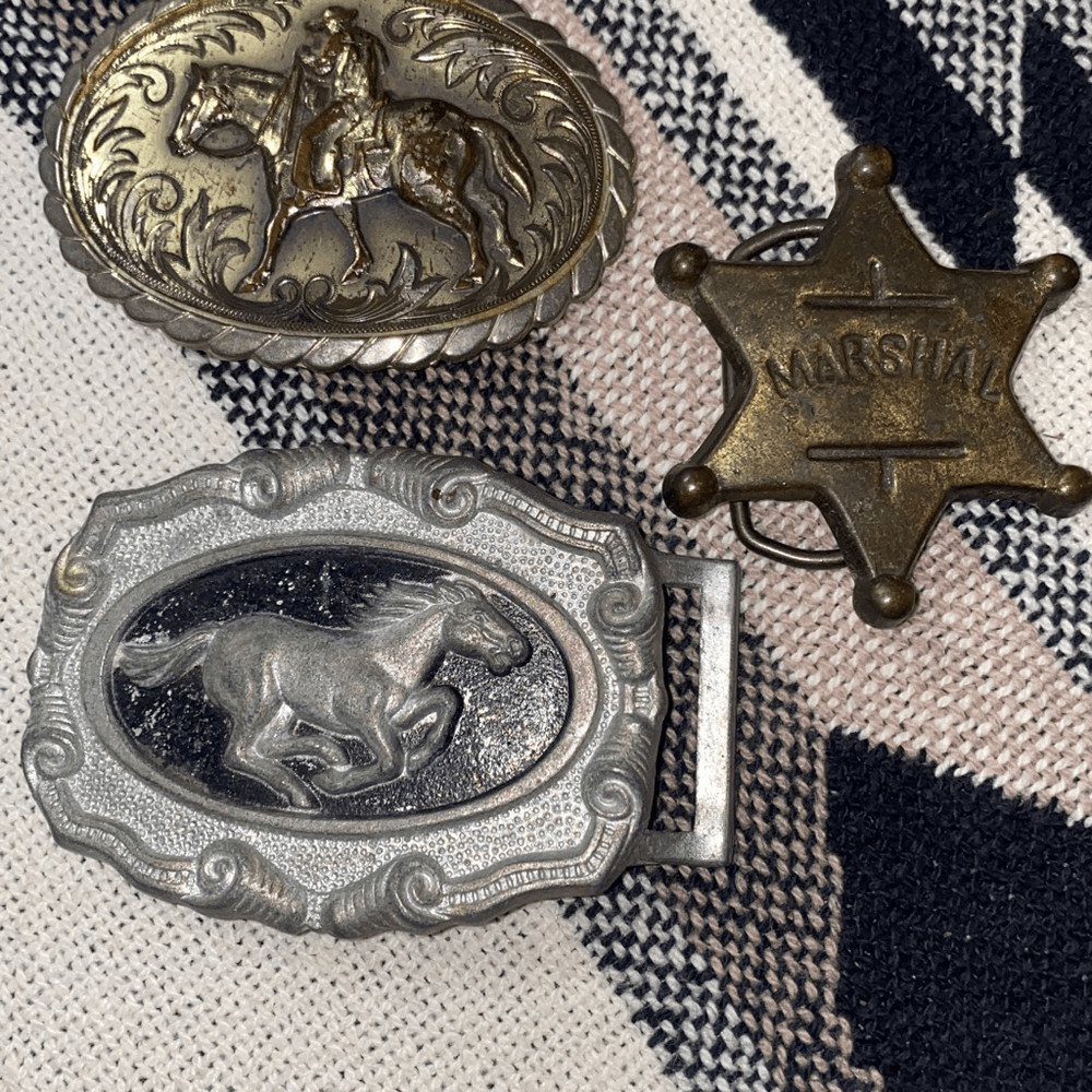 Vintage brass silver western cowboy sheriff belt buckle lot