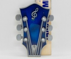 METAL GUITAR HEADSTOCK ENAMELED BLUE BELT BUCKLE – 4&Prime; T X 2.75&Prime; W MUSIC 