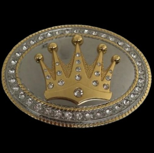 Crown Belt Buckle Western Rodeo Cowboy Gold Shiny Metal King Royal Men Women Big