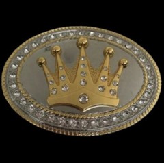 Crown Belt Buckle Western Rodeo Cowboy Gold Shiny Metal King Royal Men Women Big
