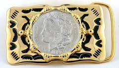Gold Color Western Southwest REAL 1921 Morgan Silver Dollar Belt Buckle PBB46