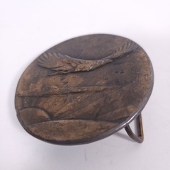Vintage Brass Eagle Belt Buckle A-48 Round Scenic Western 3D Unmarked USA Style