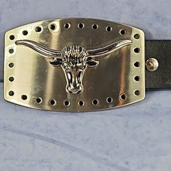 Vintage LONGHORN STEER BULL belt buckle CHROME metal OVERSIZED longhorn WESTERN