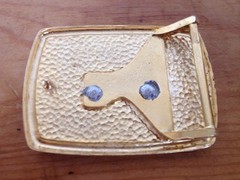 Vtg 70s Retro Style Band Econoline Van Front Flames Brass Goldtone Belt Buckle