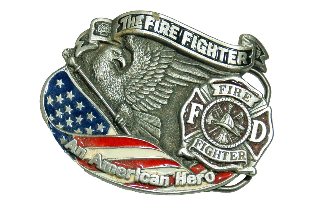 Gap Fire Fighter American Hero men&rsquo;s belt buckle 1994 pewter