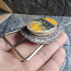 Bumblebee Jasper Oval Silver Plated Belt Buckle Bold Yellow Black Western Unisex