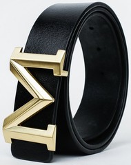 Men&rsquo;s Big Gold M Buckle 38-mm Imported Italian 105cm/41.3inch(34-36), Black 1