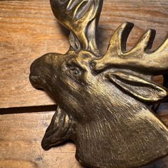 Vintage 1970’s Brass Moose Elk Head Wildlife Belt Buckle 4” #4047
