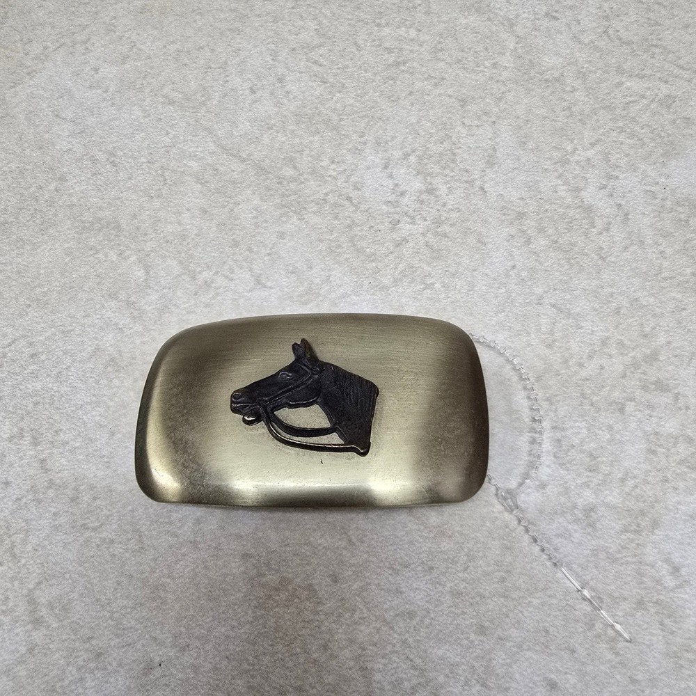Vintage Western Horse Head Belt Buckle Brushed Brass Tone Equestrian Rodeo Style