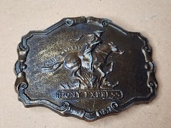 Pony Express Belt Buckle 1902 Since 1853 Bronze 3/4&Prime; x 2 3/4”