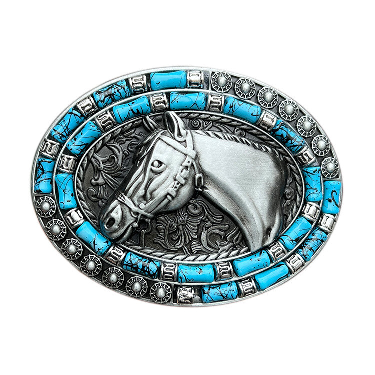 Men&rsquo;s Western Cowboy Motorcycle Riding with Horse Skin Buckle