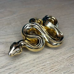 Kieselstein-Cord Snake Serpent Large Gold Buckle Brown Alligator Belt RARE