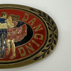 VINTAGE ADM SQUARE DANCING BELT BUCKLE RED ENAMEL Western