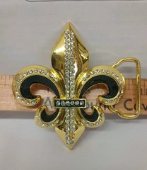 New Gold & Black Metal Belt Buckle With Rhinestones 3.5&Prime; Wide