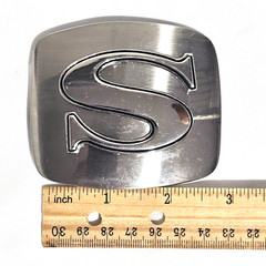 Initial « S » Belt Buckle Alphabet Monogram Chrome Metal Western Letter.