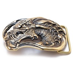 Dragon brass belt buckle Jormungands Head, Scandinavian Old Norse Jörmungandr