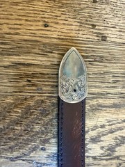 CLINT ORMS Sterling Silver Belt Buckle with Chacon size 38 Leather Belt