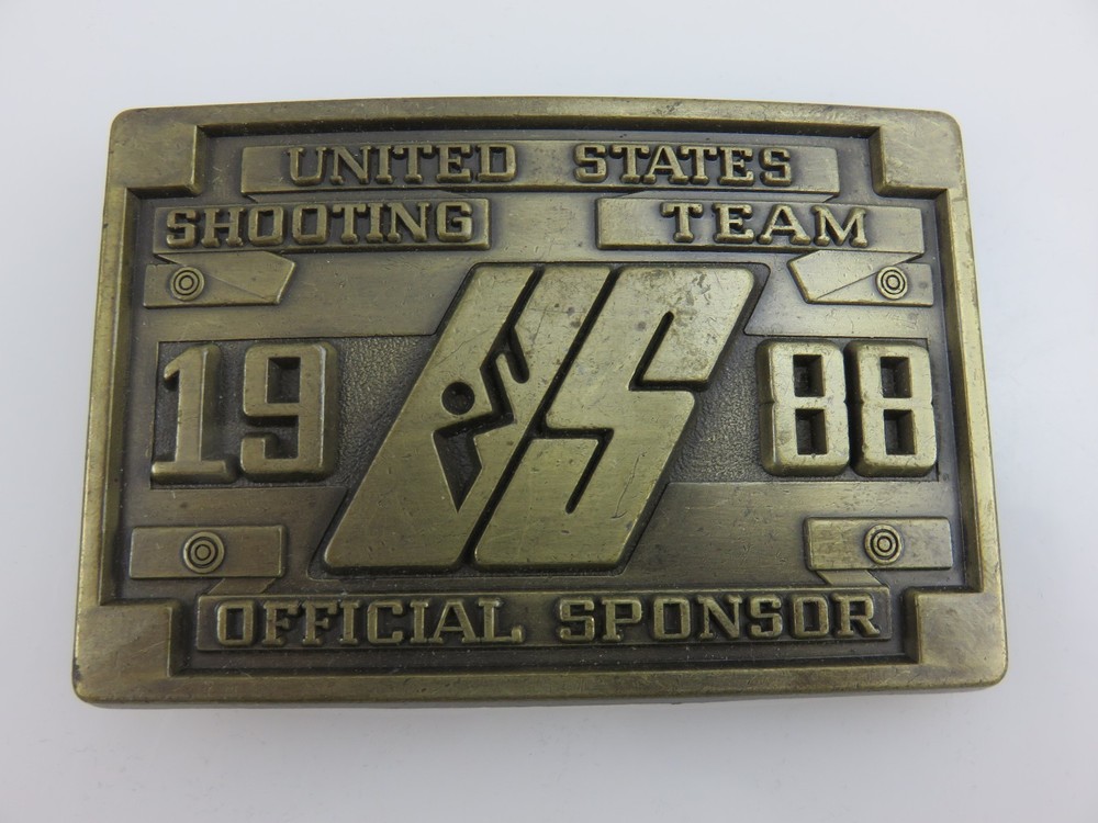 US Olympic Shooting Team Official Sponsor Belt Buckle Brass 1988 Seoul Korea