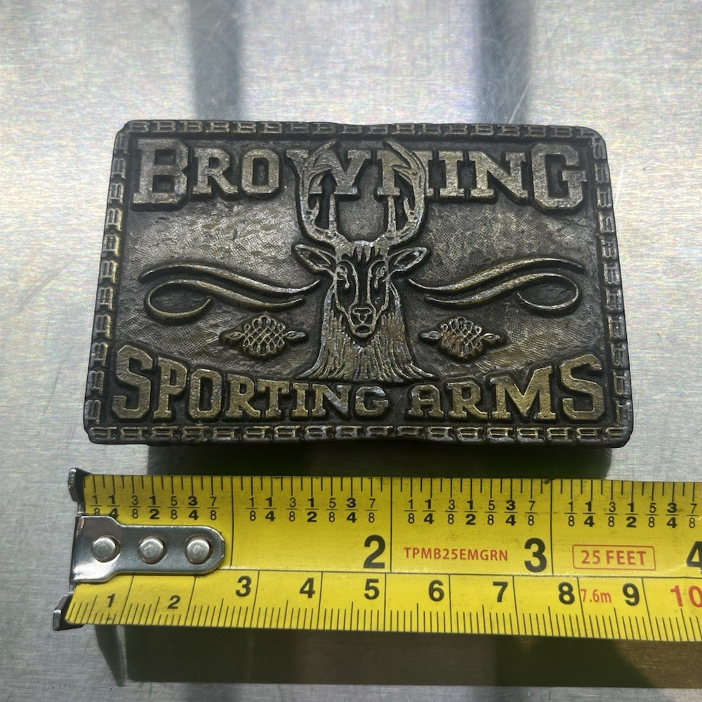 Vintage Browning Deer Stag Logo Brass Metal Men’s Western Belt Buckle USA logo