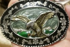 VINTAGE 1985 COLORFUL ENAMEL SISKIYOU Bald Eagle~wings in flight~BELT BUCKLE